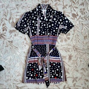 Red White & Blue Star Patterned Short Sleeve Wrap Dress